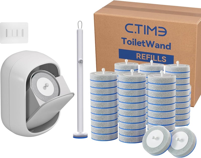 CTIME Disposable Toilet Brush Family Set Includes 60 Brush Heads, a Stylish Brush Handle, an Automatically Opening Replacement Brush Head Storage Box. Suitable for Bathrooms, Toilets and RVs - Image 1